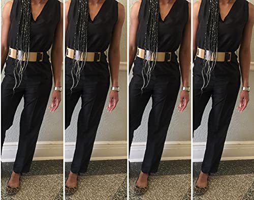 Bellady Women Mirror Gold Tone Plate Metal Waist Elastic Belt Obi Band2