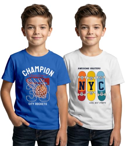 Image of XENOVAURBAN Kids Tshirt 2 Combo for Boys /Girls | Cotton Fabric | Graphic Printed Round Neck T-Shirt for Kids - KRN2-PRINTED-PAR