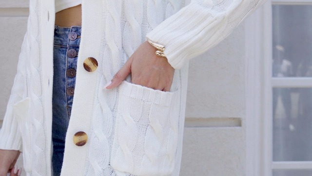 Cardigan Donna Lungo In Maglia Acrilica - Giacca Elegante Con Bottoni E Tasche - Foto 7