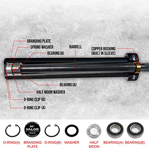 Valor Fitness OB-86-750B Men's Olympic Bar with Whip Action – Ideal for Cross Training, Black, One Size Fits All