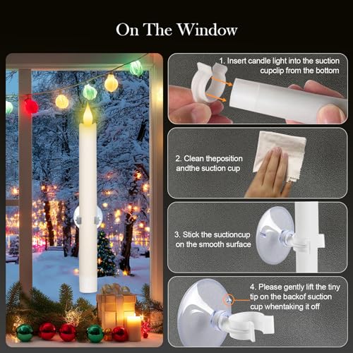 Hecanide Rechargeable Flameless Taper Candles with Charging Base, 6 Pack LED Taper Candles with Remote Timer, 3D Flickering Flame for Window Christmas Decorations by Hecanide - Used condition - Image 6