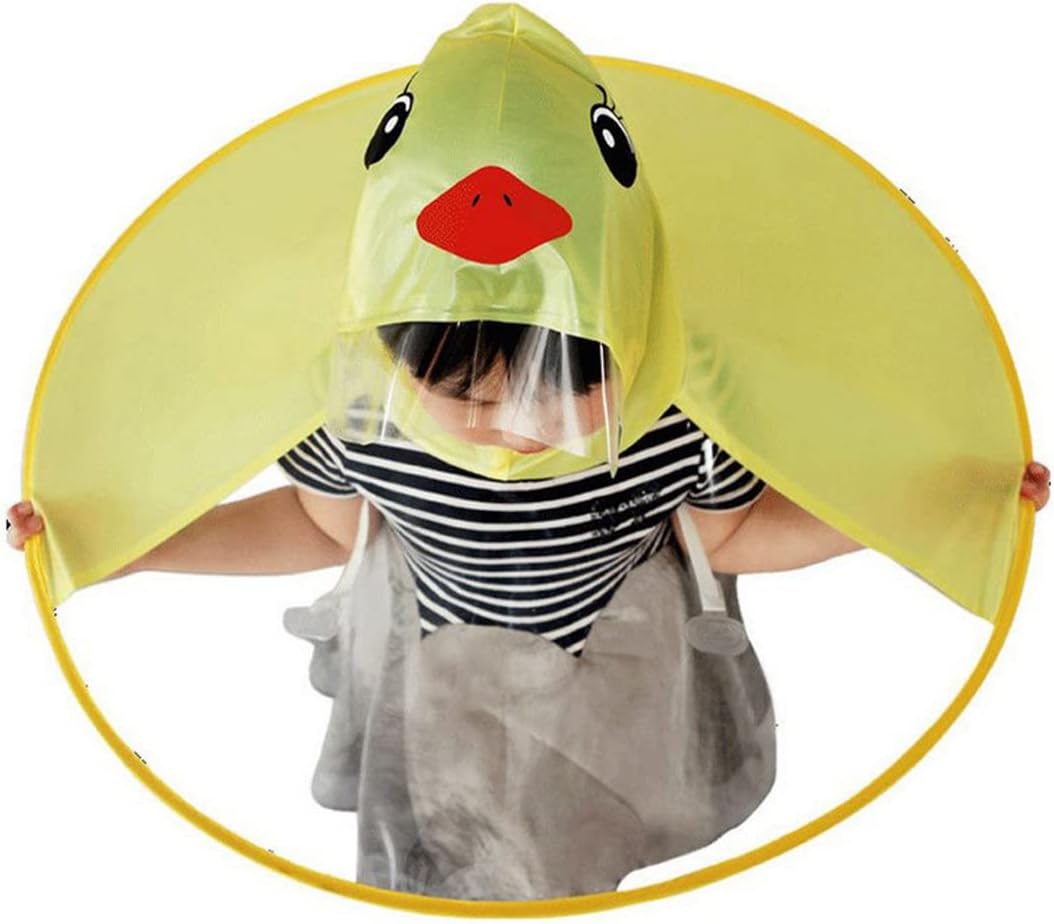 Raincoat Cartoon Kids Umbrella, Flying Saucer Umbrella, Portable Reusable Raincoats Hand Free Umbrella Hat, Children Comic Cute Yellow Duck Hat, Suitable Height 120-150cm