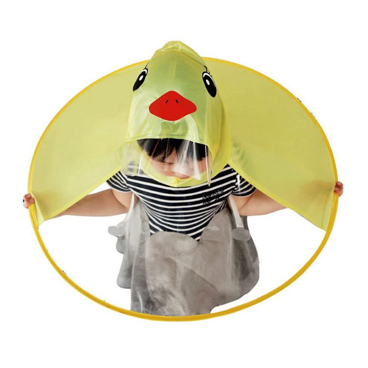 DELFINO Raincoat Cartoon Kids Umbrella, Flying Saucer Umbrella, Portable Reusable Raincoats Hand Free Umbrella Hat, Children Comic Cute Yellow Duck Hat, Suitable Height 120-150cm