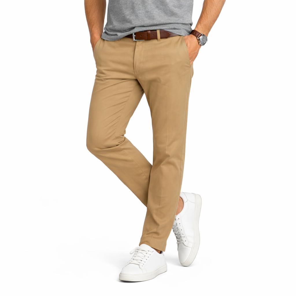 denro Men’s Slim Fit Cotton Stretch Trousers | Smart Casual & Workwear Pants for Office and Regular Use | 98% Cotton 2% Spandex Fabric | Mid-Rise Tailored Fit | Sizes 28–38 | Multicolor-picture-17