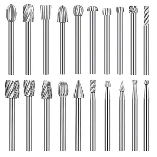 Carving Bits Wood Engraving Router Bit with 1/8"(3mm) Shank, 20Pcs HSS Different Burr Set to Meet Your Different Needs, Durable Rotary Tools Accessori