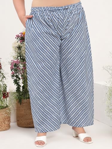Image of Tissu Women's Plus Size Pure Cotton Red Asymmetrical Top with Trouser Co-ord Set