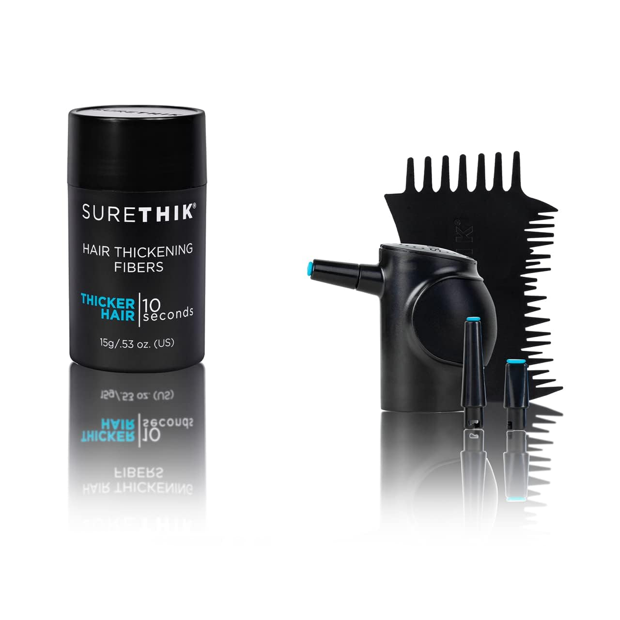 SURETHIK 15g Hair Thickening Fiber (Black) + Patented Application Tools