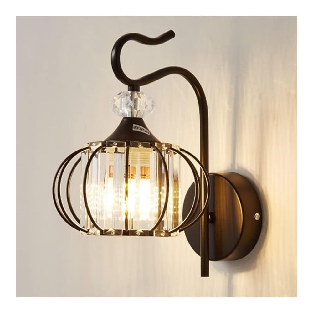 SXECAEPS Black Crystal Wall Lamp Modern Lighting Sconce Home Glass Lampshade Lantern for Bedroom Bedside Living Room Study Corridor Entryway Restaurant(Black)