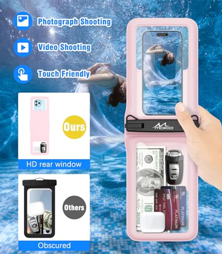 MoKo スマホ防水ケース 【タブル収納ケース・防水IP68 認証】 黒白2個セット 完全防水 ビニール製 2台スマホ/クレジットカード/現金/鍵など共に収納対応 iPhone16/15/14/13/12/GalaxyS25Ultraなど7インチ以下のスマホに対応 タッチパネル操作可 首掛けストラップ付 浴室/お風呂/プール/海水浴 Black&Pink