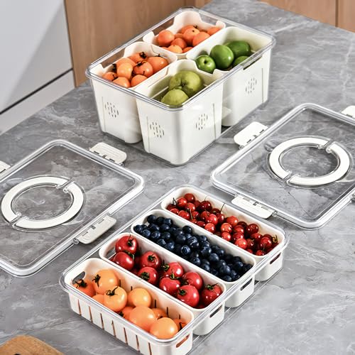 Eanpet Divided Veggie Tray With Lid And Handle 4 Compartment Serving Tray Portable Travel Snack Storage Containers Stackable Snackle Box Charcuterie Container For Fruit,Vegetable,Salad thumb #7