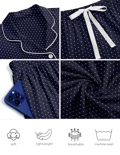 Image of HNG Womens Pajama Sets Labor And Delivery Pajamas Comfy Pajamas For Women Set Womens 2 Piece Cotton Sets Navy Dot,M
