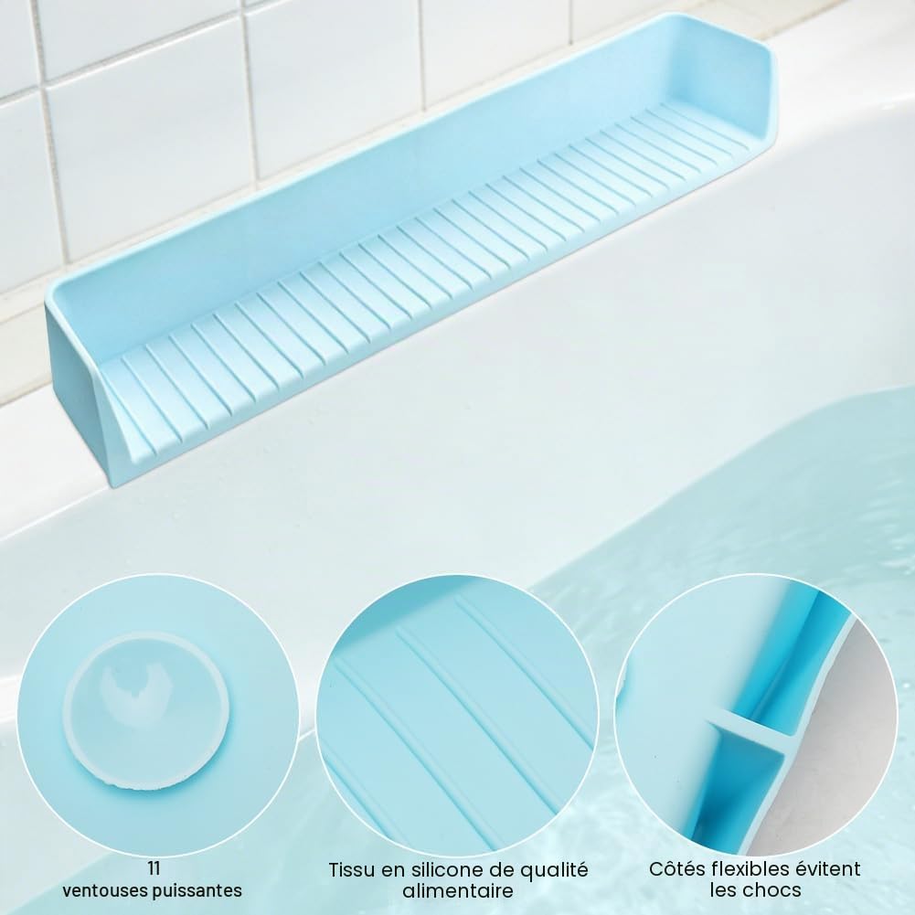 Protection Anti-éclaboussures Baignoire Enfant en Silicone avec 11 Ventouses – Barrière Anti-Eau & Support Jouets pour Baignoire, Garde Éclaboussures, Installation Facile, Garde Salle de Bain Sèche