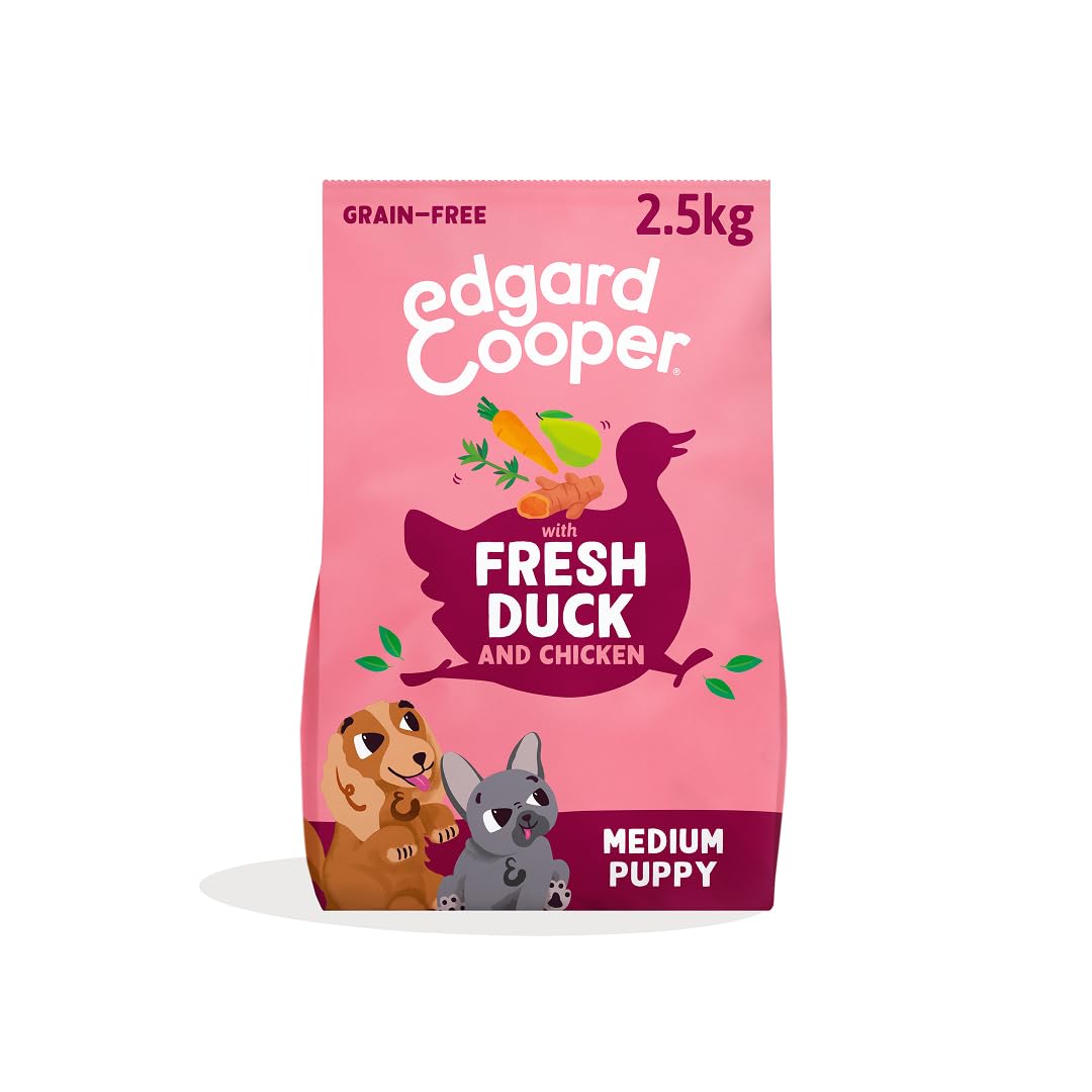 Edgard & Cooper Grain Free Dry Dog Food For Medium Breed Puppy Dogs (2.5kg), Fresh Duck & Chicken, Fibre Balanced Tailored To Tummy Needs, With Carrot, Turmeric, Thyme & Pear, Never Meat Meal