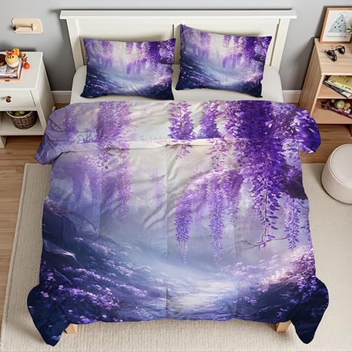 Genérico Edredón Cama 80 Glicina Edredón Nórdico 135x200 Flores Edredones Suave, Cálido y Transpirable, Edredon Nordico Microfibra con 2 Fundas Almohada 50x75