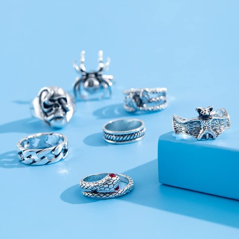 Miniatura 3 de Anillos punk góticos para hombre, anillo abierto de plata vintage, anillos hippie, anillo gótico genial, anillo apilable para hombres