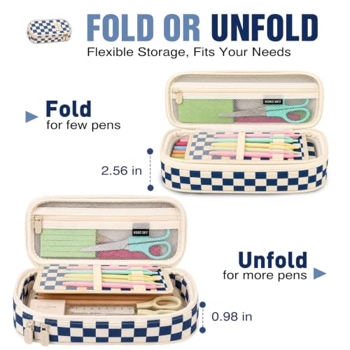 Image of Pencil Case, Large Capacity Aesthetic Pencil Cases with Durable Zipper, Big Stationery Pencil Pouch for Women & Men, Adults Portable Storage Organizer Bag for College, office, Travel (Blue Grid)