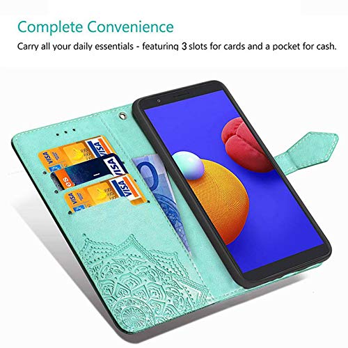 Image of ClickCase Queen Series for iPhone 15 Plus Leather Flower Embossing Wallet Flip case Magnetic Closure Flip Cover for iPhone 15 Plus (Sea Green)