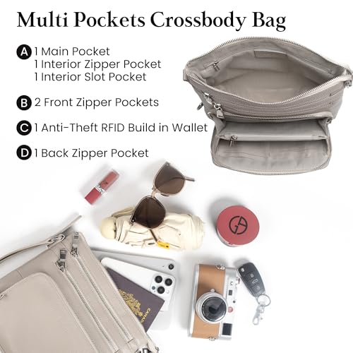 Image of befen Genuine Leather Crossbody Bags for Women, Anti-Theft Shoulder Purse with Built in RFID Wallet for Travel