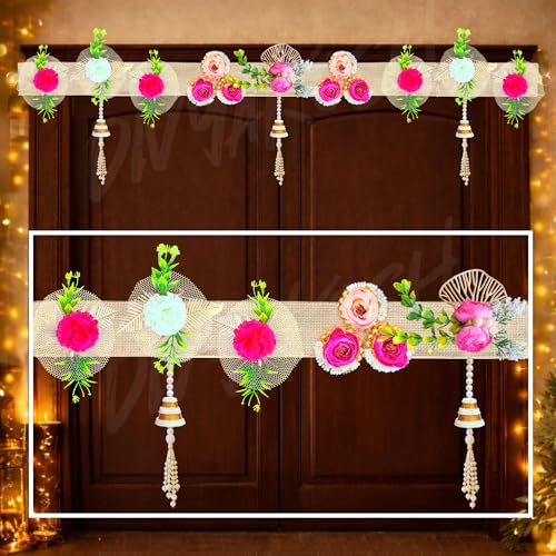 Image of Divyakosh Artificial Flower Toran for Main Door Entrance | 40 Inch | Premium Decorative Toran for Home, Mandir, Entrance | Wedding & Festival Decor - Bandanwar Toran with Artificial Flowers