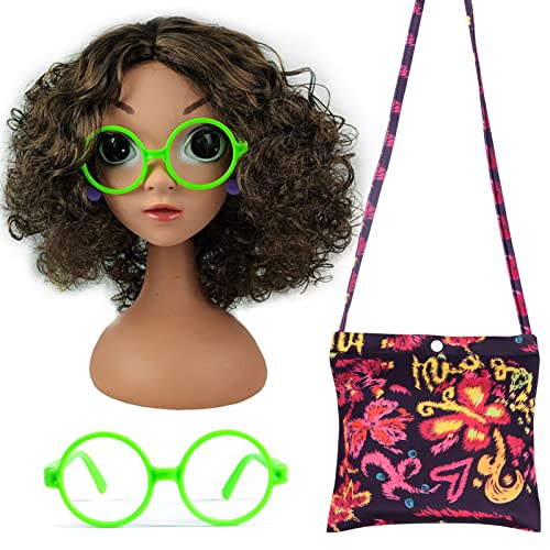 Perruque enfant fille avec lunettes et sac de cosplay Madrigal pour Halloween