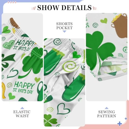 Happy St Patrick's Day Shamrock Love Boys Long Pants Soft Trousers Elastic Waist Kids Lounge Bottoms with Pockets S-XL4