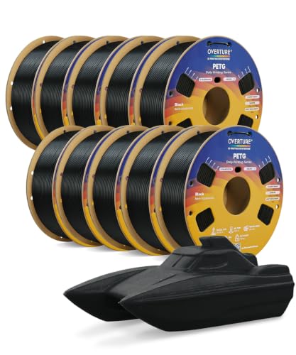Image of OVERTURE PETG Filament 1.75mm Bundle 10kg, High Speed 3D Printer Filament, Neatly Wound & Clog-Free, 10 Pack 1kg(2.2lbs), Accuracy + /- 0.02mm, Fit Most FDM Printers (Black 10 Pack)