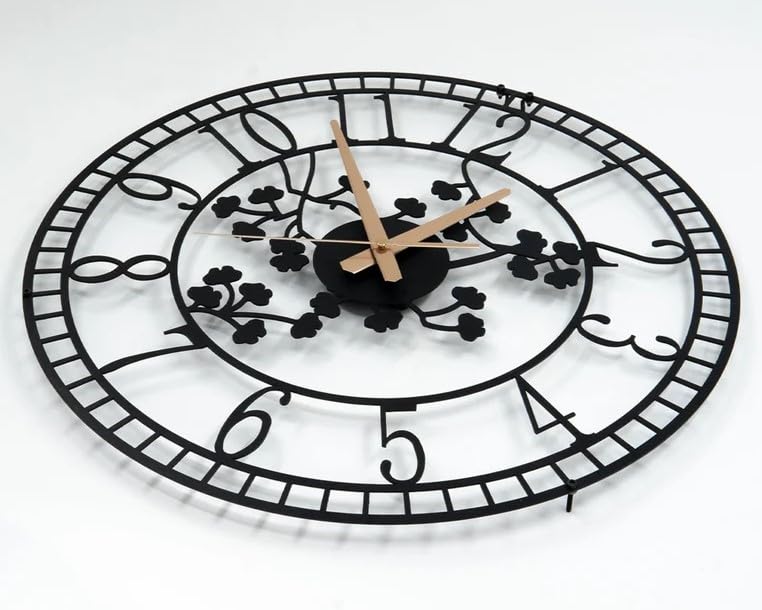 Image of Stylish Metal Analog Wall Clock for Living Room, Bedroom, Office, Kitchen, Home and Hall | Antique Fancy Big Size Modern Wall Watch for Home Decor (Style-5, 40CM)