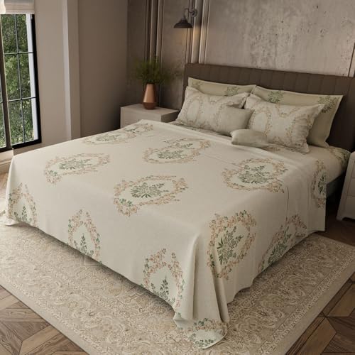 Image of BOUTIQUE LIVING Platinum Pulse Monticello 100% Cotton 800 TC Grey Ethnic Print King Bedding Set