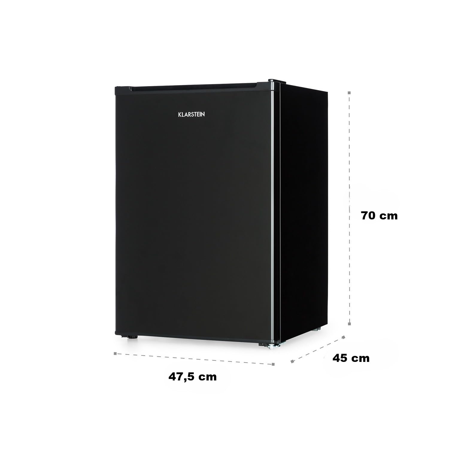 KLARSTEIN Delaware - Frigorifero, 76 Litri, Classe di Efficienza Energetica E, 2 Ripiani in Vetro Flessibile, Vano Congelatore/Freezer: 4 Litri, Vano Bottiglie Fino a 2 Litri, Nero