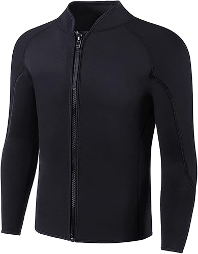 Wetsuit Top Men,2mm Mens Wetsuit Top 3mm Long Sleeve Wetsuit Jacket Men Front Zip Warm Wets Suit Jackets for Men Stretch Mens Wetsuit Top