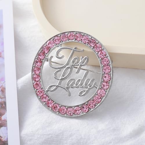 Image of Women Brooch Pink Diamond Top Lady Letters Social Broach TLOD Pin Gifts Jewelry