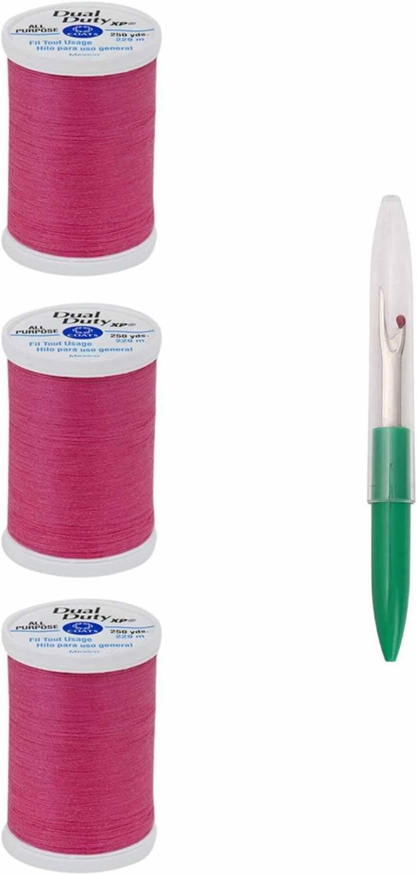 Coats & Clark Sewing Thread Dual Duty XP General Purpose Poly Thread 250 Yards (3-Pack) Hot Pink S910-1840-3P with Seam Ripper