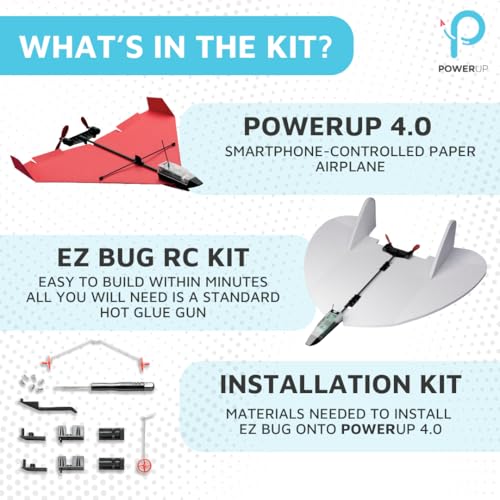 Image of POWERUP 4.0 EZ Bug Paper Airplane Kit Smartphone Controlled RC Plane Motor | Autopilot & Gyro Stability Ensure Simple Flight. Ideal Present for Creative Aviation Tech Tinkerer Makers. Heavy-Duty Frame