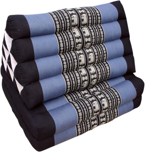 GURU SHOP Thaikissen, Dreieckskissen, Kapok, Tagesbett mit 2 Auflagen - Schwarz/blau, 30x50x120 cm