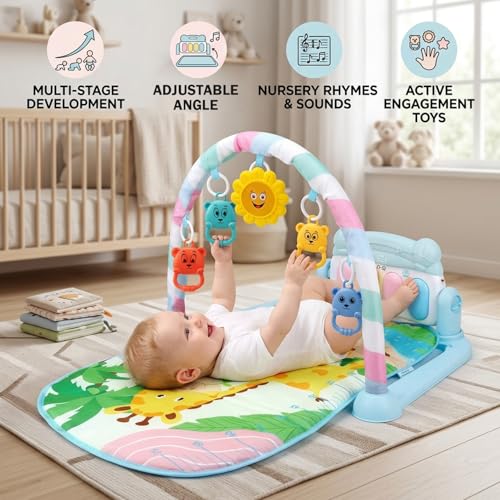Tapis de jeu bébé bleu avec motifs animaux, le cadeau de naissance idéal - 2