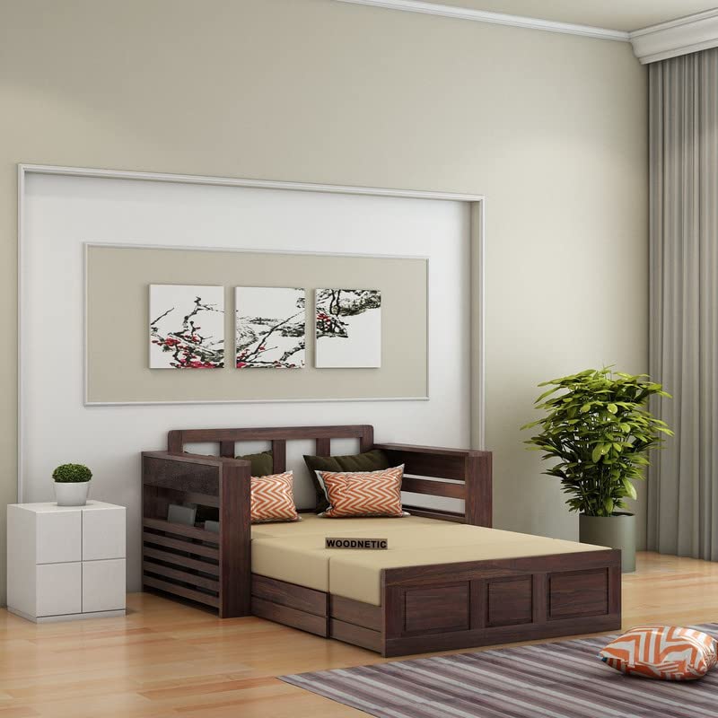 Solid Sheesham Wood 2 Seater Sofa Cum Bed with Side Pockets Multipurpose Decorative Furniture for Living Room Bedroom Home Office – Walnut Finish Solid Sheesham Wood 2 Seater Sofa Cum Bed with Side Pockets Multipurpose Decorative Furniture for Living Room Bedroom Home Office – Walnut Finish