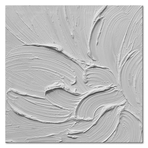 Zoinart Hand Painted White Canvas Wall Art, 20X20 Inches Abstract Thick Textured Painting, Plaster Wall Art thumb #1