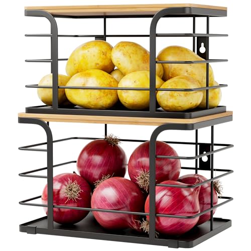Stylstoreazy 2 Pack Potato and Onion Storage Bin,Stackable Pantry Organizers