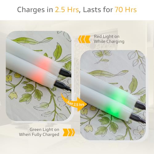 Image of Rechargeable Flameless Timer Remote Taper Candles, 2pcs 0.86 inch x10 inch LED Flickering Dripping Wax Window Tall Fake White Plastic Candlesticks(USB Charging Cable Included)