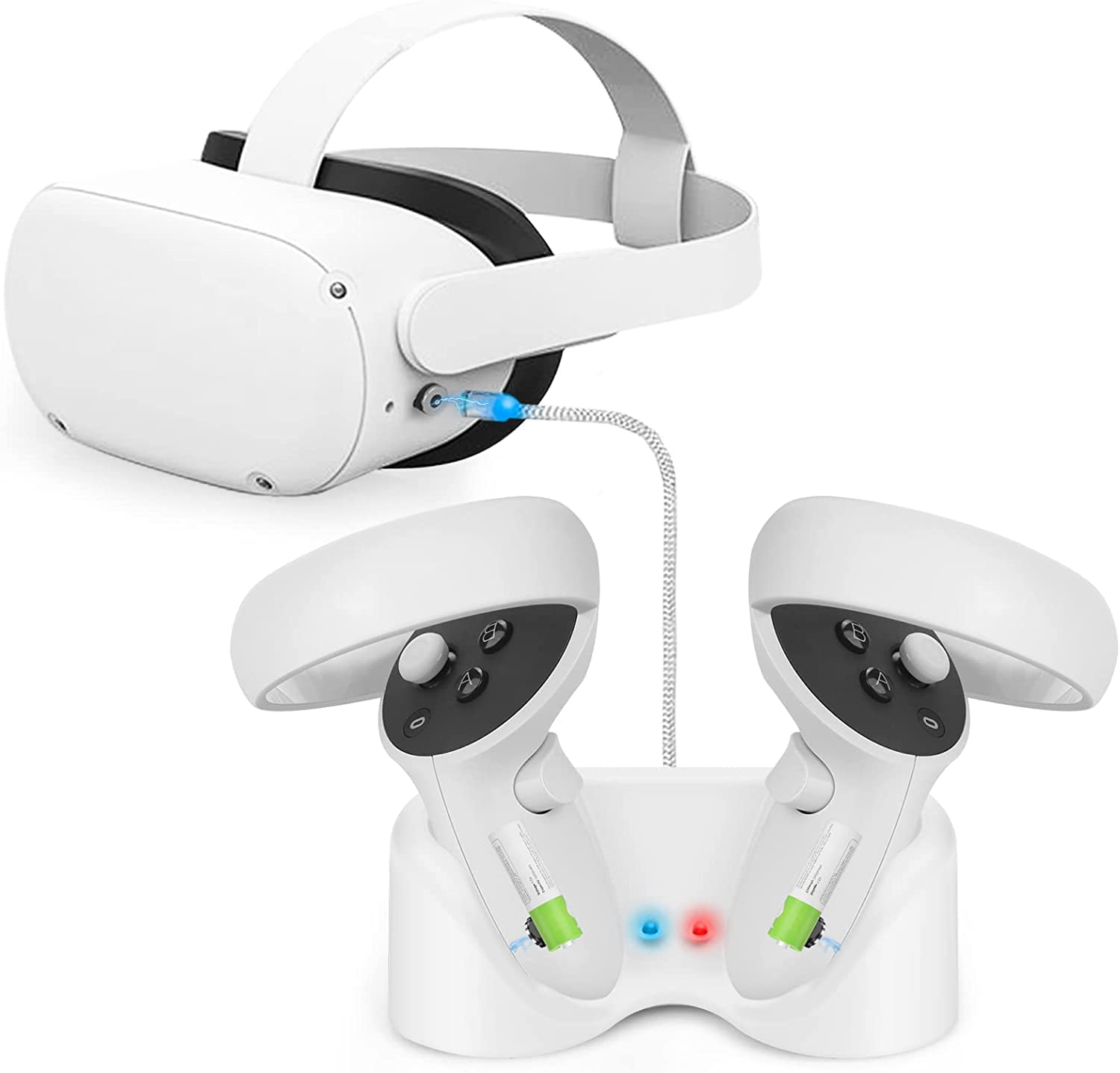 Charging Dock Station for Oculus Quest 2, Magnetic Charging Dock Holder, Touch Controllers Quick Charger Stand with LED Light, USB Charging Station for Meat Quest2 VR Headset with 2 Batteries