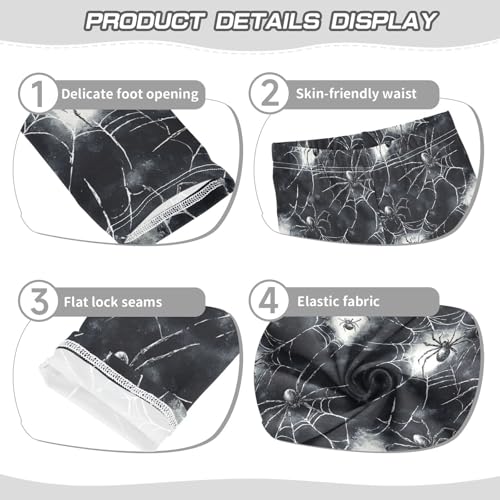 Boccsty White Spider Webs Watercolor Black Spiders Girls Leggings Kids Yoga Pants Dance Active Tights 4T3