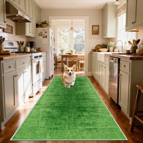 Alfombra larga de salón y entrada verde de diseño resistente 2