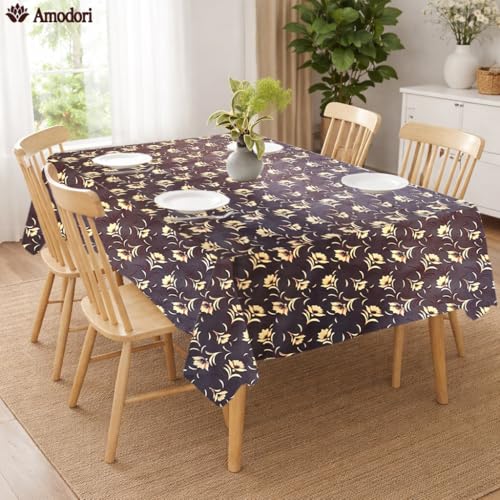 Image of Waterproof Dining Table Cover | PVC Table Protector | Dustproof Spill Proof Cover for Home & Kitchen (floral-23, 40x60 Inches (4 Seater))