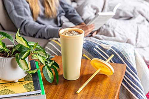 Strata Cups Acrylic Tumbler With Lid And Straw (Pack Of 4) - 22 Oz Pastel Colored Cups | Double Wall Yellow Plastic Bulk Tumbler With Lids And Free Straw Cleaner, Tumblers For Vinyl Projects #TOP4