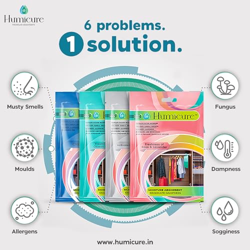 Image of Humicure Moisture Absorber Dehumidifier with 1 Litre Absorption Capacity; Prevents Wardrobe, Bathroom, Kitchen and Bedroom from Mould & Fungus(Pack of 8, 400gram each, Activated Charcoal)