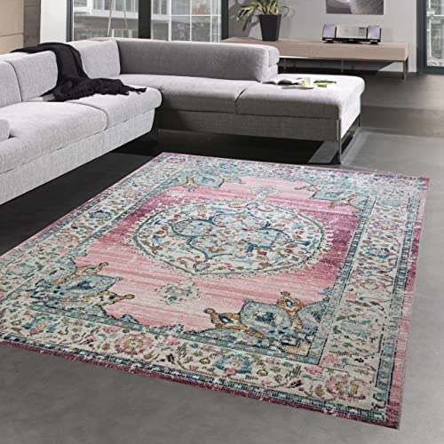 CARPETIA Teppich Outdoor Orientteppich Wohnzimmerteppich Ornamente in rosa Größe 120x170 cm