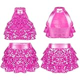 Agoky Kids Girls Sparkly Ballet Jazz Latin Dance Dress Sequined Dance Crop Top Tiered Skirt Set Dance Performance Costume Hot Pink 3-4 Years