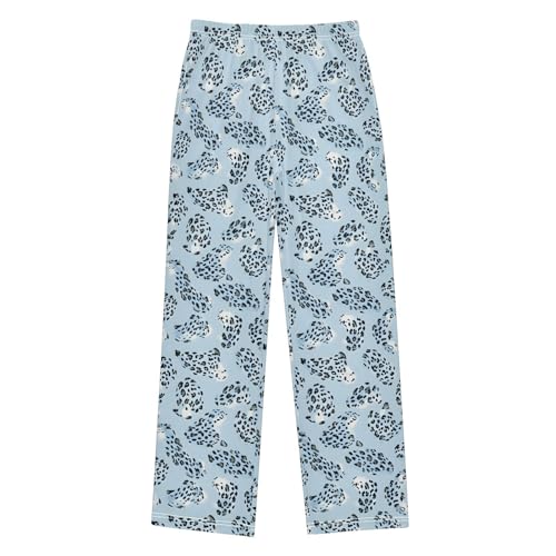 Pajama Pants Leopard Skin Light Blue PJ Bottoms Sleepwear Lounge Sleep Pant with Pockets