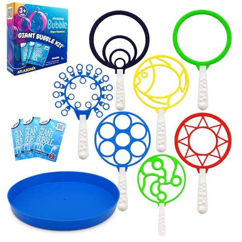 Varitas gigantes de burbujas, juguetes de burbujas, juego de anillos grandes para soplar, juego de formas variadas para burbujas de jabón grandes, incluye kit de solución de mezcla de burbujas enormes