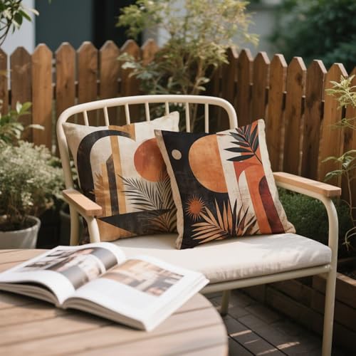 Coussin imperméable orange brûlée 55x55 grand format déperlant en lin lavable